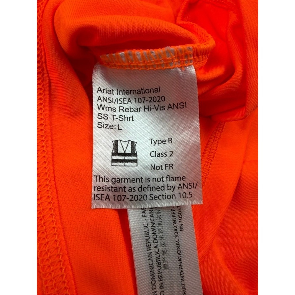 Ariat Rebar Mens Safety Orange Reflective High Vis Work Shirt V-Neck Large - Picture 9 of 12